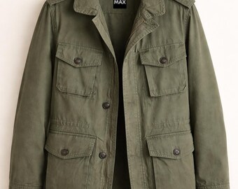 Olive Cotton Field Jacket Military Style Utility Winter Coat