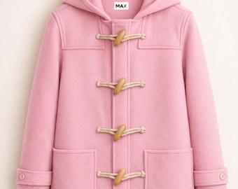 Pink Wool Duffle Coat Women Hooded Winter Toggle Jacket