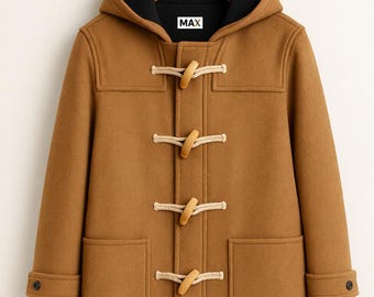 Luxury Camel Duffle Coat Wool Hooded Toggle Winter Jacket