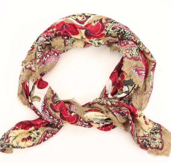 Vintage Gold and Red Floral Scarf 33 in Lovely - image 3