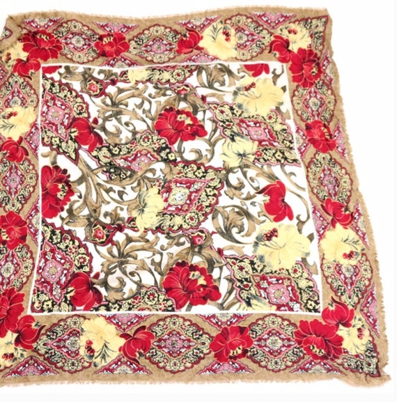 Vintage Gold and Red Floral Scarf 33 in Lovely - image 1