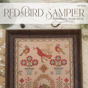 COM TUA AGULHA Padrões de ponto cruz contados Red Bird Sampler em cottageneedle.com