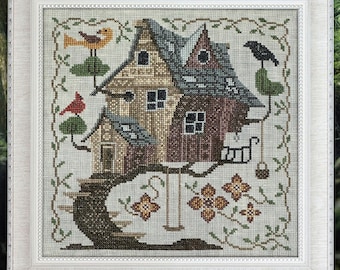 Ships in May! New! COTTAGE GARDEN SAMPLINGS Tree House #6 Fabulous House series counted cross stitch patterns at thecottageneedle.com