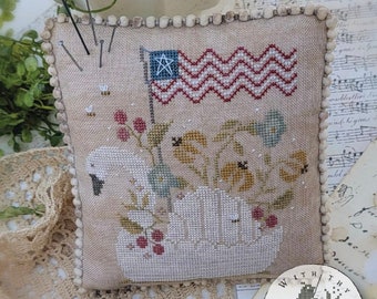 Ships in May! New! WITH THY NEEDLE Summer's Swan counted cross stitch patterns at thecottageneedle.com