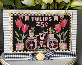 New! STITCHING WITH THE HOUSEWiVES Tulip Trail Let's Go Ride A Bike series counted cross stitch patterns at thecottageneedle.com