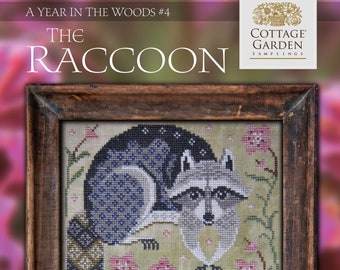 New! COTTAGE GARDEN SAMPLINGS The Raccoon #4 A Year In The Woods series counted cross stitch patterns at cottageneedle.com
