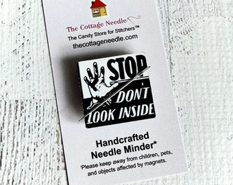 Don't Look Needle Minder Holder Keep thecottageneedle.com magnet holder wooden Halloween October cross stitch tool