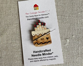 Happy Birthday Cake Hand-painted Needle Minder by thecottageneedle.com magnet holder celebration