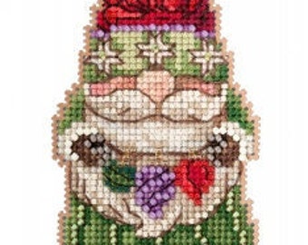 New! MILL HILL 2022 Gnome With Ornaments Kit Includes Perforated Paper Threads Embellishments counted cross stitch patterns by Jim Shore