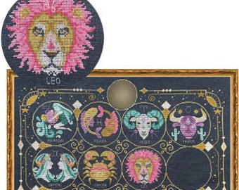 TINY MODERNIST Leo #7 Zodiac Signs series counted cross stitch patterns at thecottageneedle.com