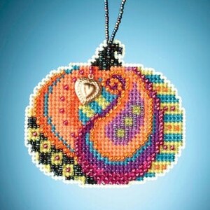 MILL HILL Persian Pumpkin cross stitch kit INCLUDeS floss beads charm perforated paper at cottageneedle.com Painted Pumpkin series