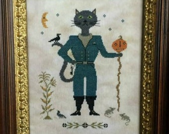 SCATTERED SEED SAMPLeRS Sir William Black counted cross stitch patterns at thecottageneedle.com Halloween black cat prim