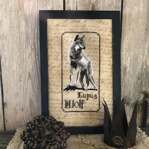 PRIMITIVE HARE Wolf Spirits of The Woods series counted cross stitch patterns at thecottageneedle.com