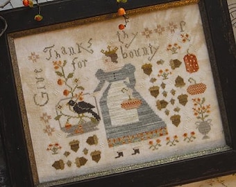 WITH THY NEEDLE Queen of Harvest counted cross stitch patterns at thecottageneedle.com Autumn Fall pumpkins acorns