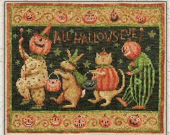 TERESA KOGUT Halloween March XS344 counted cross stitch patterns at cottageneedle.com October jack-o-lanterns pumpkins parade