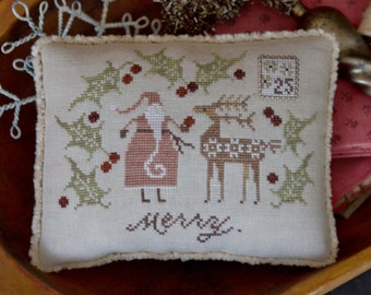 PLUM STREET SAMPLERS Merry One counted cross stitch patterns Bowl Full of Merries at thecottageneedle.com Christmas