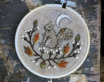 NOTFORGOTTEN FARM Tiny Moon Squirrel Hand Folk Embroidery pattern at thecottageneedle.com