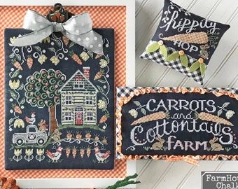 HANDS ON DESiGN Carrots & Cottontails Farmhouse Chalk #1 counted cross stitch patterns at cottageneedle.com