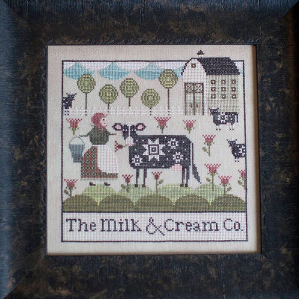 PLUM STREET SAMPLERS Milk & Cream Co. counted cross stitch patterns at thecottageneedle.com Easter Spring cows