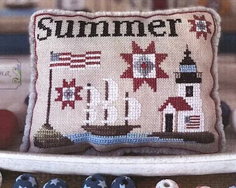 New! MANI DI DONNA Summer Pillow American Season series counted cross stitch patterns at thecottageneedle.com Whale 2024 Nashville Market