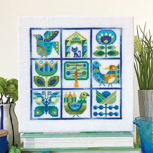 SATSUMA STREET Primavera counted cross stitch patterns at cottageneedle.com wall art color block Mary Blair Spring