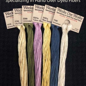 Pick One WEEKS DYE WORKS Arrowhead Lily Pad Yukon Gold Banana Pudding Lavender Rose hand-dyed embroidery floss at cottageneedle.com