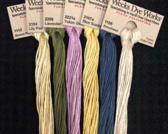 Pick One WEEKS DYE WORKS Arrowhead Lily Pad Yukon Gold Banana Pudding Lavender Rose hand-dyed embroidery floss at thecottageneedle.com