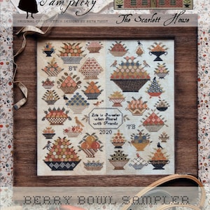 HEARTSTRING SAMPLERY Berry Bowl Sampler counted cross stitch patterns at thecottageneedle.com Collaboration with SCARLETT HOUSe