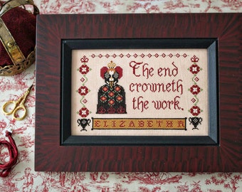 PLUM STREET SAMPLERS Queen's Sampler Elizabeth I counted cross stitch patterns at thecottageneedle.com Mother's Day mom May Great Britain