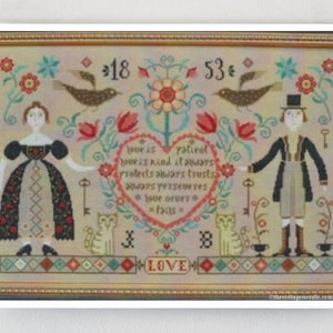 BARBARA ANA DESIGNS Love Never Fails counted cross stitch patterns at thecottageneedle.com marriage wedding Valentine's Day sweetheart