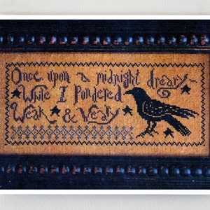 LA-D-DA The Raven counted cross stitch patterns at thecottageneedle.com Halloween Edgar Allan Poe black crow