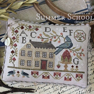 WITH THY NEEDLE Summer Schoolhouse Lessons in Abecedarian #1 #2 #3 #4 counted cross stitch patterns at cottageneedle.com