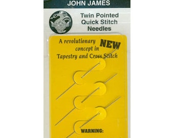 JOHN JAMES Twin Pointed Quick Stitch Needles 2 Sizes Available 26 or 28 cross stitch sewing needlework hand embroidery