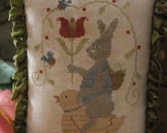 WITH THY NEEDLE Easter Parade Optional Wisper Floss counted cross stitch patterns at cottageneedle.com chick bunny rabbit hare