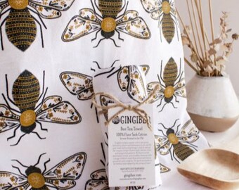 GINGIBER Bumble Bee Tea Towel at thecottageneedle.com Spring Mother's Day sewing