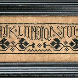 LA-D-DA A B C D counted cross stitch patterns at thecottageneedle.com monochromatic sampler folk art primitive