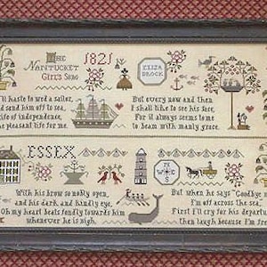 PLUM STREET SAMPLERS Nantucket Girl&#39;s Sampler counted cross stitch patterns at cottageneedle.com summer beach ocean