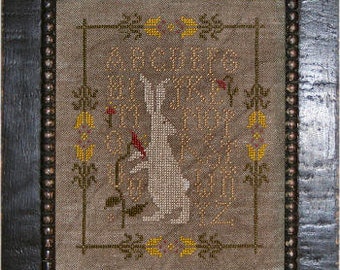 LA D DA Briar Rabbit counted cross stitch patterns at thecottageneedle.com Easter Bunny Spring garden hare prim folk art