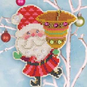 SATSUMA STREET Ring-A-Ding Santa Kit Includes embellishments perforated paper counted cross stitch patterns at cottageneedle.com