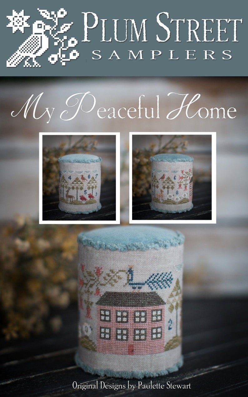 PLUM STREET SaMPLERS My Peaceful Home counted cross stitch patterns at thecottageneedle.com pink house