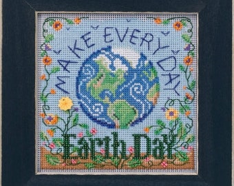 MILL HILL Kit Earth Day Buttons and Beads Kit counted cross stitch pattern includes threads beads at thecottageneedle.com planet green