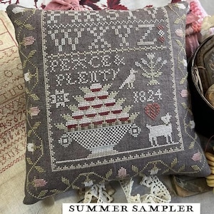 SHAKESPEARE&#39;S PEDDLER Summer Sampler Fragment counted cross stitch patterns at cottageneedle.com 2025 Nashville Market