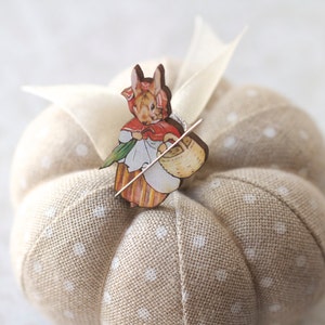 Mrs. Rabbit w/Basket Needle Minder Beatrix Potter gift for her cross stitch Easter children&#39;s story embroidery tool
