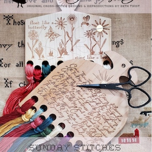 HEARTSTRING SAMPLERY Sting or Sunday Stitches Thread Boards counted cross stitch tools