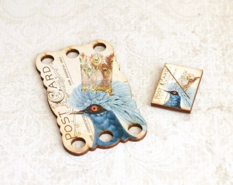 Bed Head Blue Bird Needle Minder and/or thread holder Crowned Bird Collection at thecottageneedle.com cross stitch tool