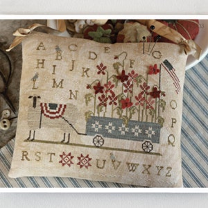 WITH THY NEEDLE Patriotic Poppies counted cross stitch patterns at cottageneedle.com 4th of July Independence