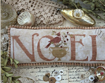 WITH THY NEEDLE Merry Noel counted cross stitch patterns at cottageneedle.com December Winter Christmas cardinal Brenda Gervais