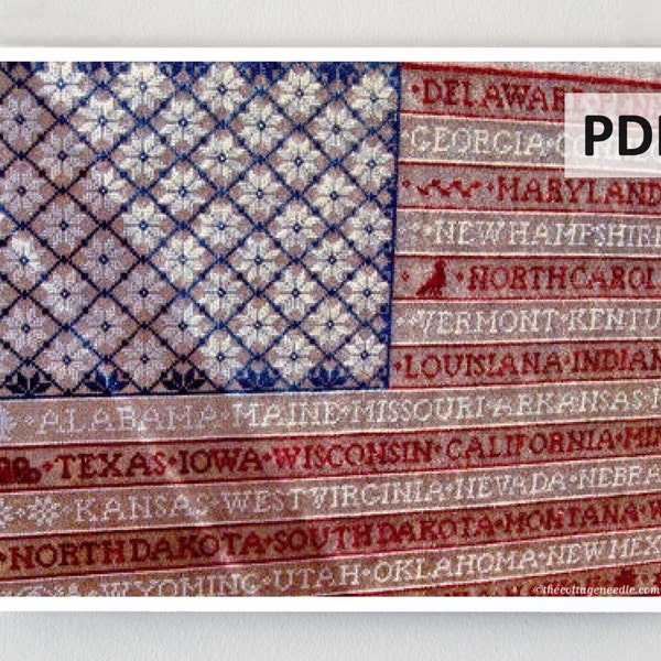 TÉLÉCHARGER LE PDF One Nation Sampler Modèles de point de croix numériques en gros caractères et imprimés réguliers par Bygone Stitches 4 juillet patriotique États-Unis