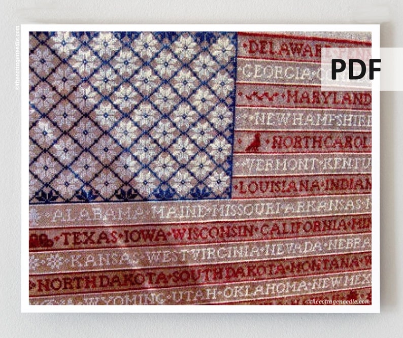 PDF DOWNLOAD One Nation Sampler Larger print and regular print digital cross stitch patterns by Bygone Stitches 4th of July patriotic USA image 1