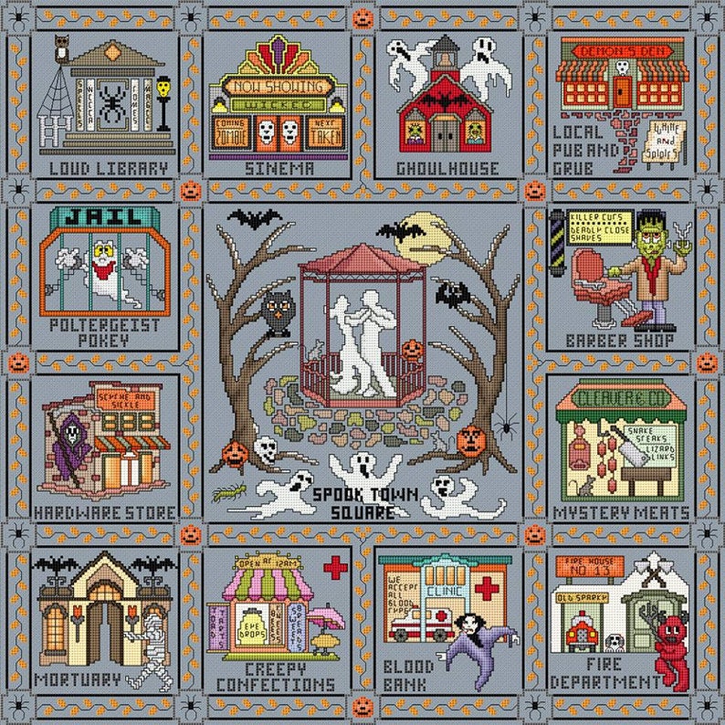 GLENDON PLACE Spooktown Square Stitch-A-Long 4-part SaL cross | Etsy